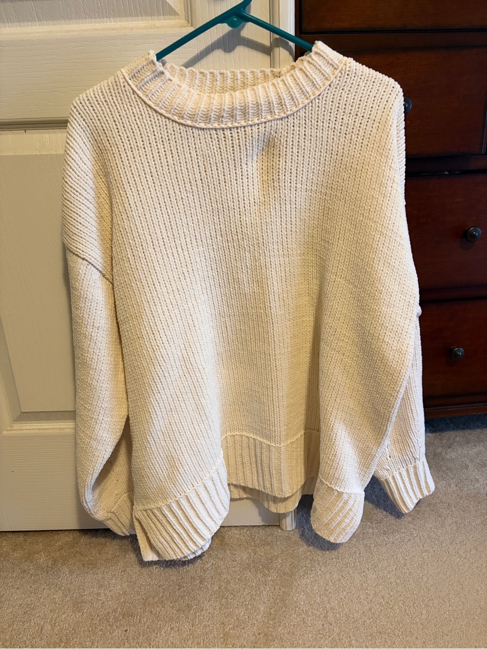Aerie Oversized Chunky Ribbed Knit Crewneck Sweater - Cream/Ivory, Size S